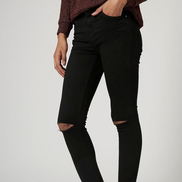 Top Shop Jamie Ripped Black Jeans - Picture 1 of 3